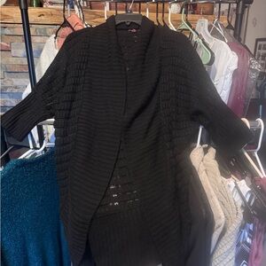 Takeout Black Open-Front Ribbed Knit Cardigan